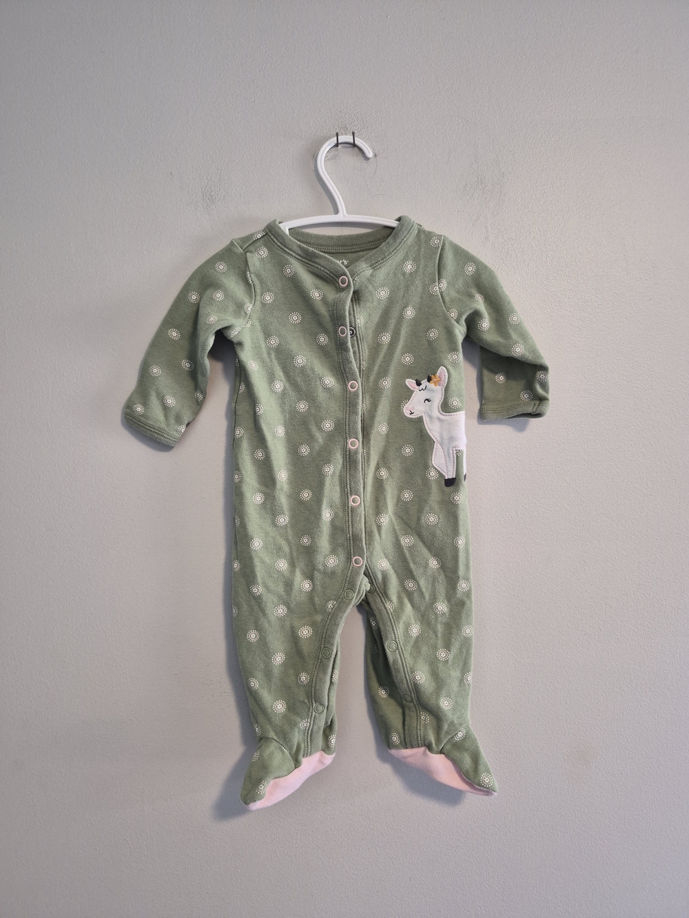 Carters 6m Green Polka Dot Goat Button Up Sleeper